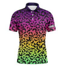 Load image into Gallery viewer, Mens golf polo shirts neon rainbow leopard pattern golf shirt custom name golf wear for mens NQS4993