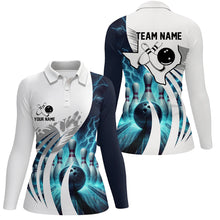 Load image into Gallery viewer, Blue lightning thunder Women Bowling Polo Shirts Custom Texas Team league Jerseys, gifts for bowlers NQS7074