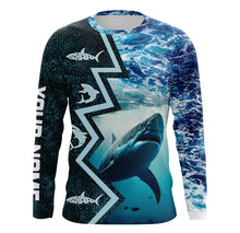 Load image into Gallery viewer, Shark Fishing Custom blue sea wave camo long sleeve performance Fishing Shirt, shark fishing jerseys NQS5042