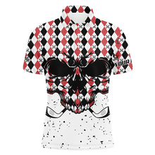 Load image into Gallery viewer, Black Red agryle pattern Mens golf polo shirts custom Golf skull clubs golf attire for mens NQS6909
