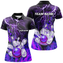 Load image into Gallery viewer, Women Bowling Polo Shirts Custom purple lightning thunder Bowling Team Jersey, gift for team Bowlers NQS7079