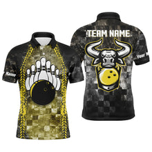 Load image into Gallery viewer, Bowling Bull Black And Yellow Mens bowling polo shirts Custom bowling ball pins Team League Jersey NQS6499