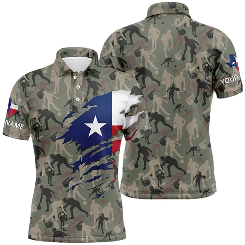 Texas Flag Bowling camo Shirts For Men Bowling Team League Jersey Custom patriot Bowling Polo Shirts NQS6538