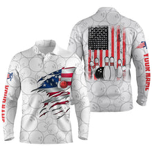 Load image into Gallery viewer, White Bowling polo shirts for men custom name vintage American flag bowling jerseys NQS6322