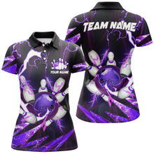 Load image into Gallery viewer, Flame lightning thunder bowling ball pins jerseys Custom Team Bowling Polo Shirts For Women | Purple NQS6550