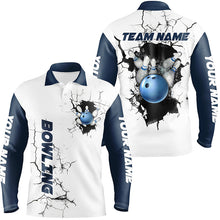 Load image into Gallery viewer, Mens Bowling polo shirts Custom Bowling ball and pins Team league Jerseys, gifts for bowlers | Blue NQS7270