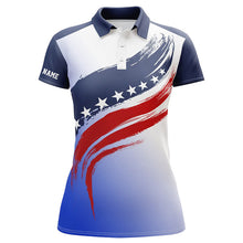 Load image into Gallery viewer, American flag Womens golf polo shirts custom golf attire for women, patriotic golf gift ladies | Blue NQS6356