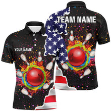 Load image into Gallery viewer, American flag colorful painted Bowling ball pins Custom Team League jersey Bowling Polo Shirts For Men NQS6580