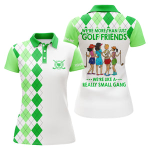Custom womens golf polo shirts multi-color argyle plaid we're more than golf friends we're small gang NQS4904