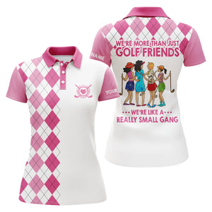 Custom womens golf polo shirts multi-color argyle plaid we're more than golf friends we're small gang NQS4904