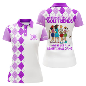 Custom womens golf polo shirts multi-color argyle plaid we're more than golf friends we're small gang NQS4904