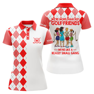 Custom womens golf polo shirts multi-color argyle plaid we're more than golf friends we're small gang NQS4904