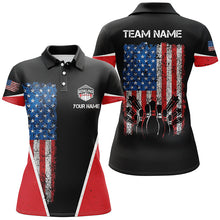Load image into Gallery viewer, Personalized retro Bowling polo Shirt for women vintage American flag patriotic custom Bowler Jerseys NQS6423