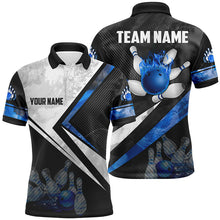 Load image into Gallery viewer, Black and white Bowling polo Shirt for men Custom bowling ball pins team Bowler Jerseys | Blue NQS6447