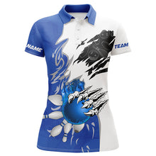 Load image into Gallery viewer, White Bowling polo Shirt for women Custom bowling ball pins Jerseys flame bowling shirt | Blue NQS6460