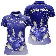 Load image into Gallery viewer, Women Bowling Polo Shirts Custom Bowling ball and pins Team league Jerseys, gifts for bowlers | Blue NQS7073