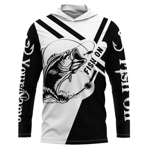 Largemouth Bass Fishing fish on black and white custom name performance fishing shirts NQS899