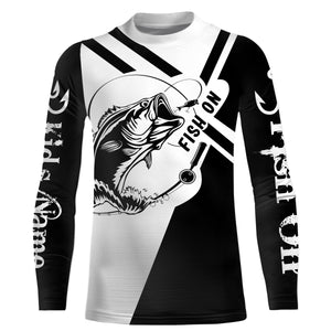 Largemouth Bass Fishing fish on black and white custom name performance fishing shirts NQS899