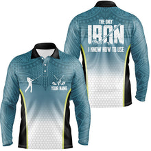 Load image into Gallery viewer, Blue tribal pattern Mens golf polo shirts custom The only iron I know how to use mens golf attire NQS6907
