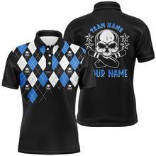 Load image into Gallery viewer, Black and blue argyle pattern bowling skull custom bowling polo shirts for men, bowling jerseys NQS6917