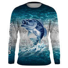 Load image into Gallery viewer, Bass fishing blue sea water camo Custom Name performance long sleeve fishing shirts uv protection NQS3680