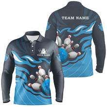 Load image into Gallery viewer, Mens polo bowling shirt Custom bowling ball pins team league jersey, personalized bowling gifts | Blue NQS6266