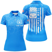 Load image into Gallery viewer, Blue bowling camo Women bowling polo shirt Custom American flag patriotic bowling team league jerseys NQS7215