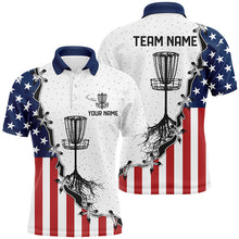 Load image into Gallery viewer, Red, white and blue American flag Mens disc golf polo shirts custom disc basket disc golf shirt NQS6765
