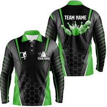 Load image into Gallery viewer, Black Men's Bowling polo Shirt Custom Name mens Bowlers Jersey, team bowling outfits | Green NQS6502