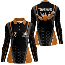 Load image into Gallery viewer, Black Women's Polo Bowling Shirt Custom Name Ladies Bowlers Jersey, team bowling outfits | Orange NQS6503