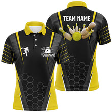 Load image into Gallery viewer, Black Men's Bowling polo Shirt Custom Name mens Bowlers Jersey, team bowling outfits | Yellow NQS6504