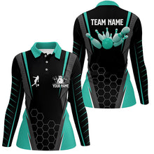 Load image into Gallery viewer, Black Women's Polo Bowling Shirt Custom Name Ladies Bowlers Jersey, team bowling outfits | Turquoise NQS6505