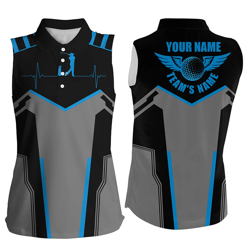 Black Womens sleeveless polo shirts custom golf heartbeat golf shirt for women, best golf gifts | Blue NQS6302