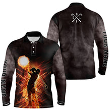 Load image into Gallery viewer, Mens golf polo shirts custom name flame golf ball light golf outfits men, personalized golf gifts NQS6796