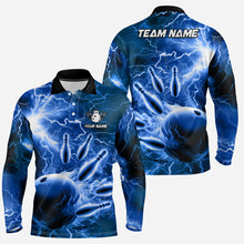 Load image into Gallery viewer, Mens polo bowling shirts Custom blue lightning thunder Bowling Team Jersey, gift for team Bowlers NQS6582