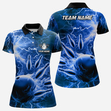 Load image into Gallery viewer, Womens polo bowling shirts Custom blue lightning thunder Bowling Team Jersey, gift for team Bowlers NQS6582