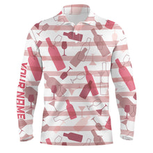 Load image into Gallery viewer, Wine stripe pattern Mens golf polo shirt custom name mens white golf tops, unique golf gifts NQS6445