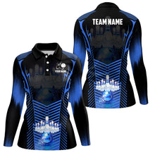 Load image into Gallery viewer, Women Bowling Polo Shirts Custom Bowling ball and pins Team league Jerseys, gifts for bowlers | Blue NQS7071