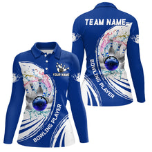 Load image into Gallery viewer, Women Bowling Polo Shirts Custom water bowling ball pins Bowling Team Jersey, gift for Bowlers | Blue NQS7194