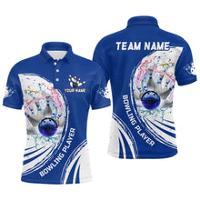 Load image into Gallery viewer, Men Bowling Polo Shirt Custom water bowling ball pins Bowling Team Jersey, gift for Bowlers | Blue NQS7194