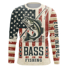 Load image into Gallery viewer, Largemouth Bass fishing vintage American flag Custom performance patriotic long sleeve fishing shirts NQS7199