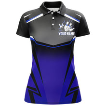 Load image into Gallery viewer, Custom Bowling Shirt for Women Kingpins Blue Polo Bowling Shirt with Name, Ladies Bowling Jersey NBP181