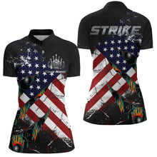 Load image into Gallery viewer, American Flag Bowling Shirt for Women Custom Bowling Jersey Strike Patriot League Lady Quarter-Zip NBZ151