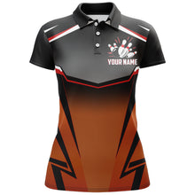 Load image into Gallery viewer, Custom Bowling Shirt for Women, Kingpins Orange Polo Bowling Shirt with Name, Ladies Bowlers Jersey NBP157