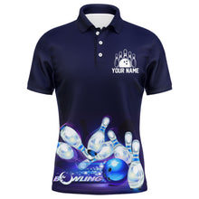 Load image into Gallery viewer, Custom Bowling Shirt for Men, Don't Worry Bowl Happy, Blue Bowling Polo Jersey Short Sleeve Bowlers NBP165