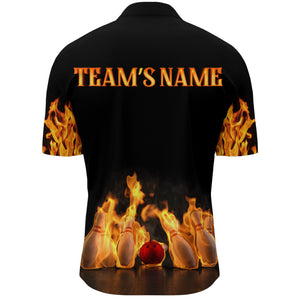 Custom Fire Bowling Shirt for Men, Flames Bowling Jersey with Name League Bowling Quarter-Zip Shirt NBZ174