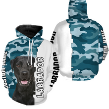 Load image into Gallery viewer, Black Labrador 3D Hoodie Shirt for Kid Adult| Custom Blue Camo Shirt Black Lab Owner Shirt| JTSD361