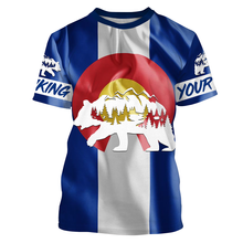 Load image into Gallery viewer, CO Hiking Custom Colorado Flag Bear in Forest Hiker Custom Name Sun Protection UPF30+ Gift for Hikers| SP30