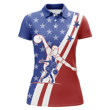 Load image into Gallery viewer, American Flag Bowling Jersey For Women Personalized Bowling Polo Shirt Patriotic Bowling Team Shirt BDT32