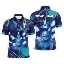 Load image into Gallery viewer, Bowling Polo Shirt for Men Custom Blue Bowling Jersey With Name 3D Bowling Team League Shirt BDT94